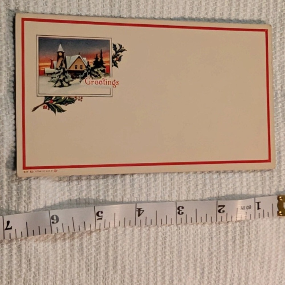 Vintage Christmas Ink Blotter Winter Cottage Greetings GX 52 Litho USA Teal Back